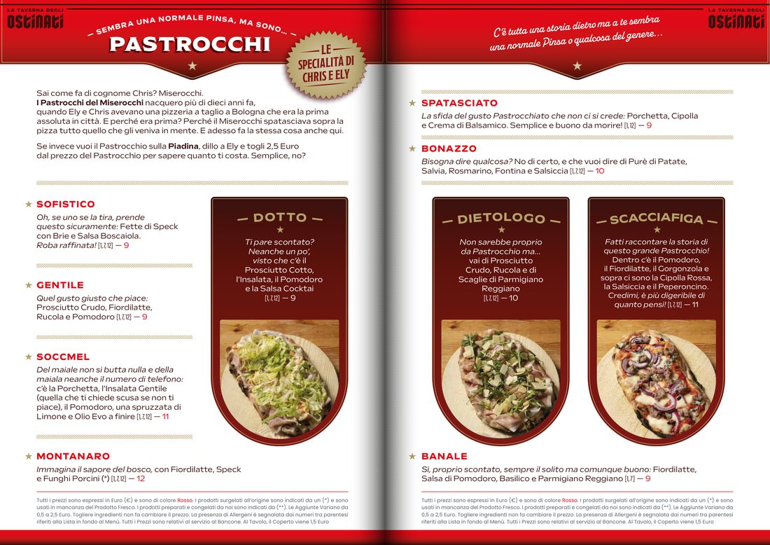 Pagina dei Pastrocchi del Miserocchi nel menu della Taverna degli Ostinati