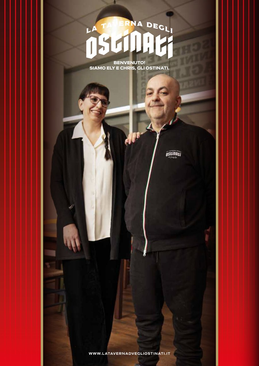 Ely e Chris, gli Ostinati, nella copertina del menu della Taverna